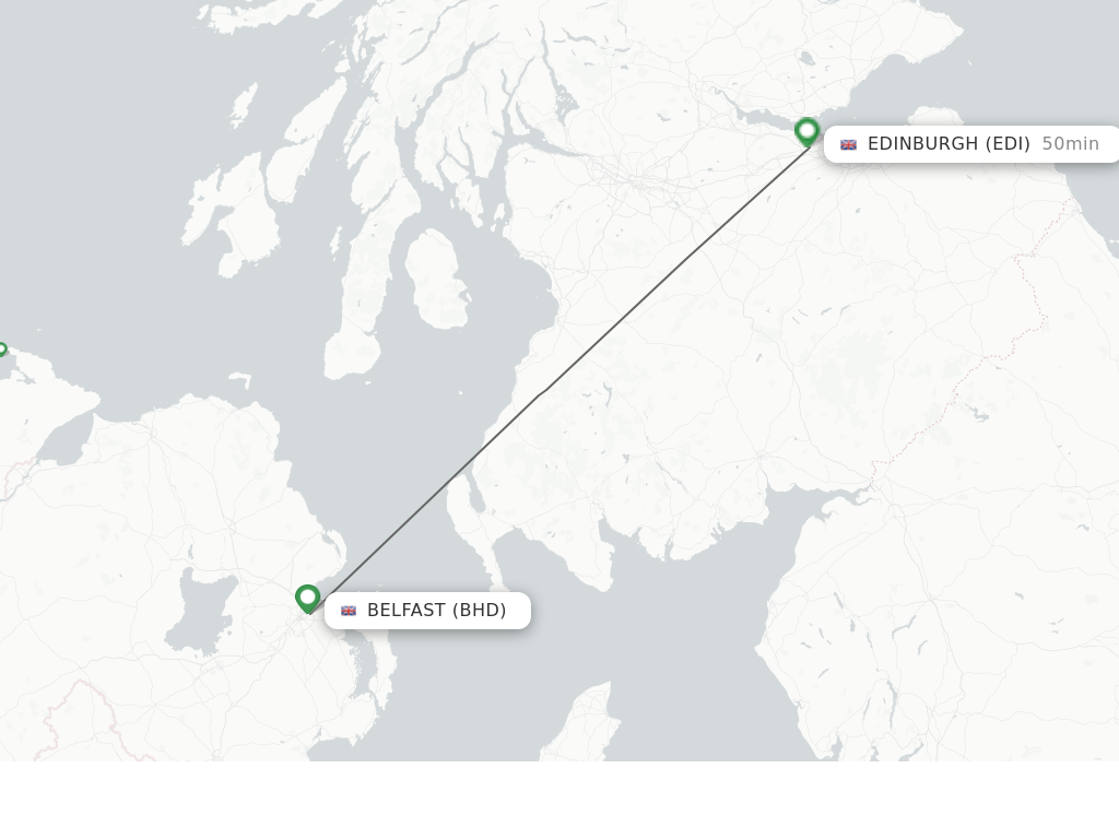 Flights from Belfast to Edinburgh route map