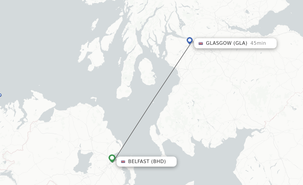Flights from Belfast to Glasgow route map