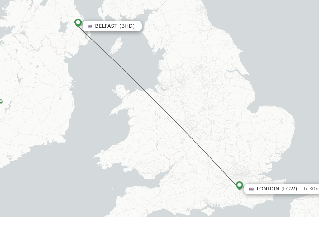 Flights from Belfast to London route map