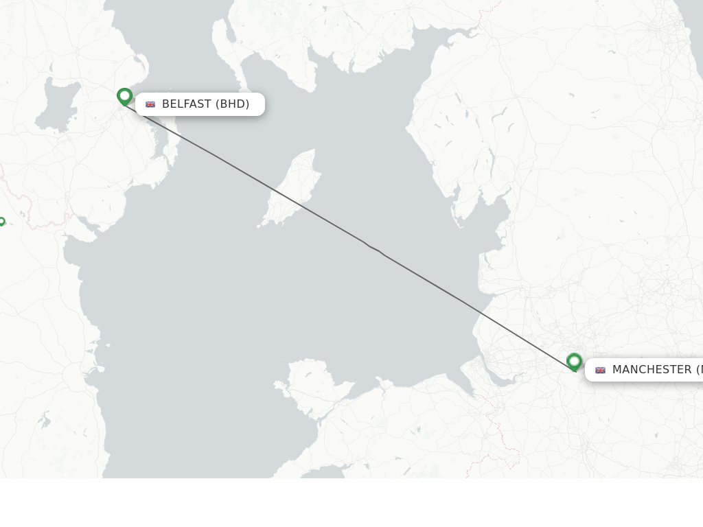 Flights from Belfast to Manchester route map