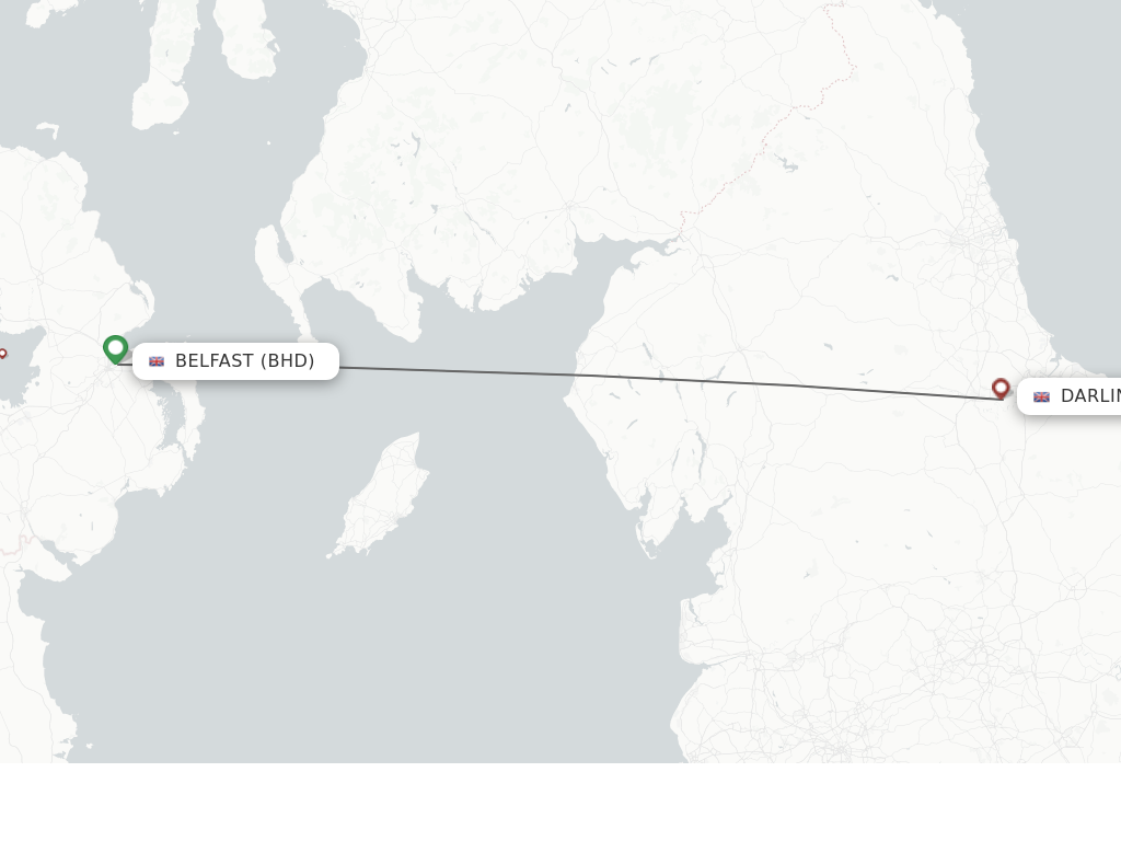 Flights from Belfast to Durham Tees Valley route map