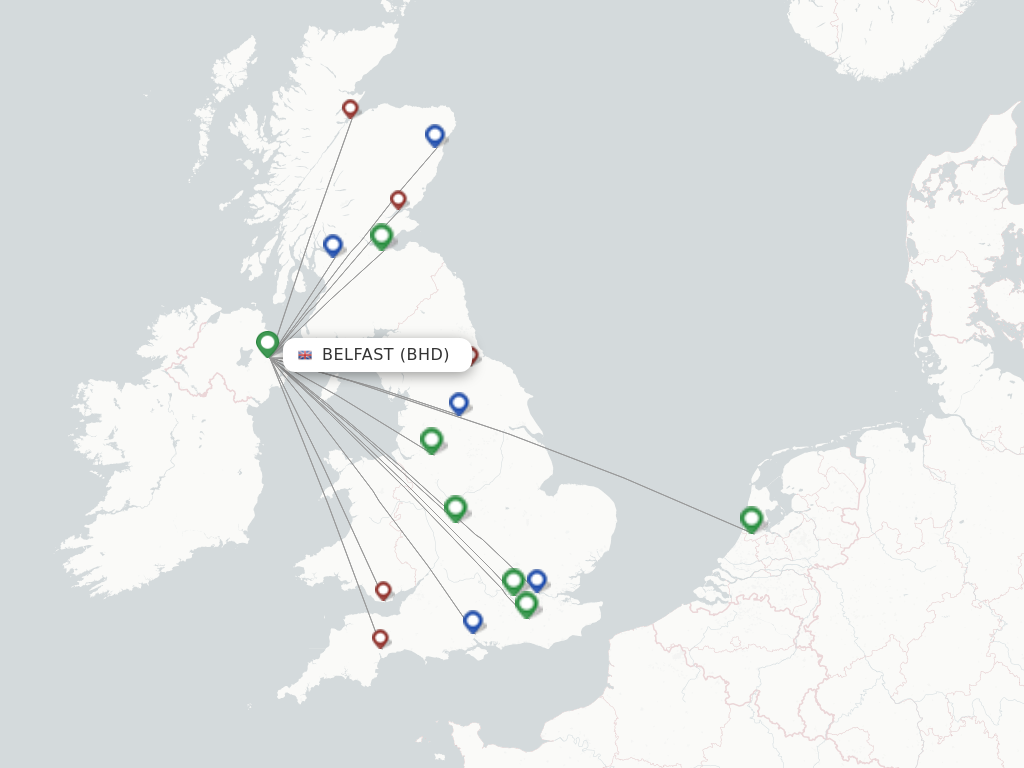 Flights from Belfast to Glasgow route map