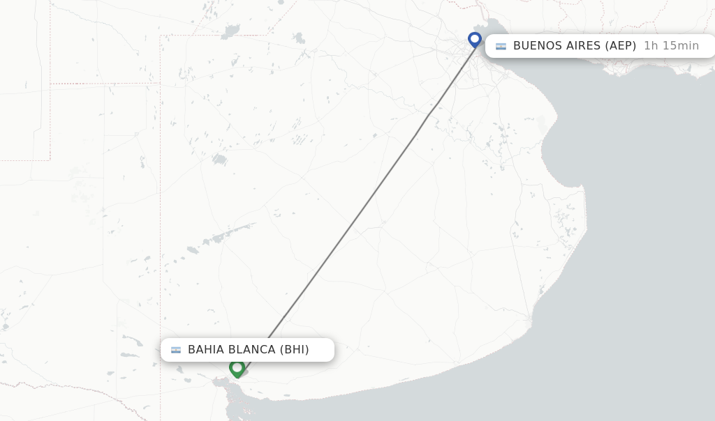 Flights from Bahia Blanca to Buenos Aires route map