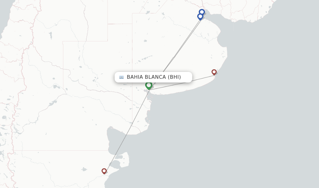 Route map with flights from Bahia Blanca with Aerolineas Argentinas