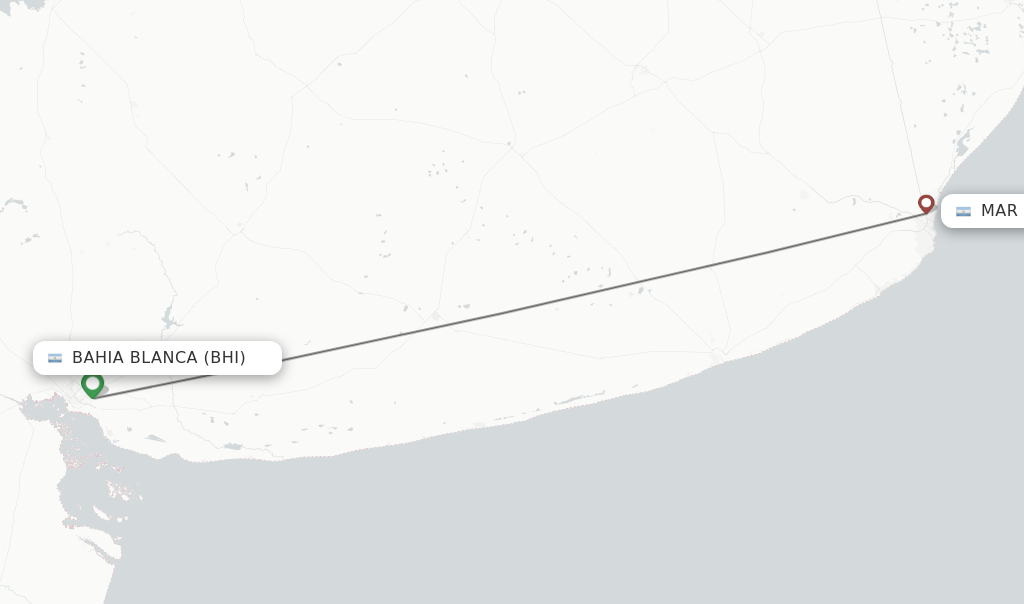 Flights from Bahia Blanca to Mar Del Plata route map