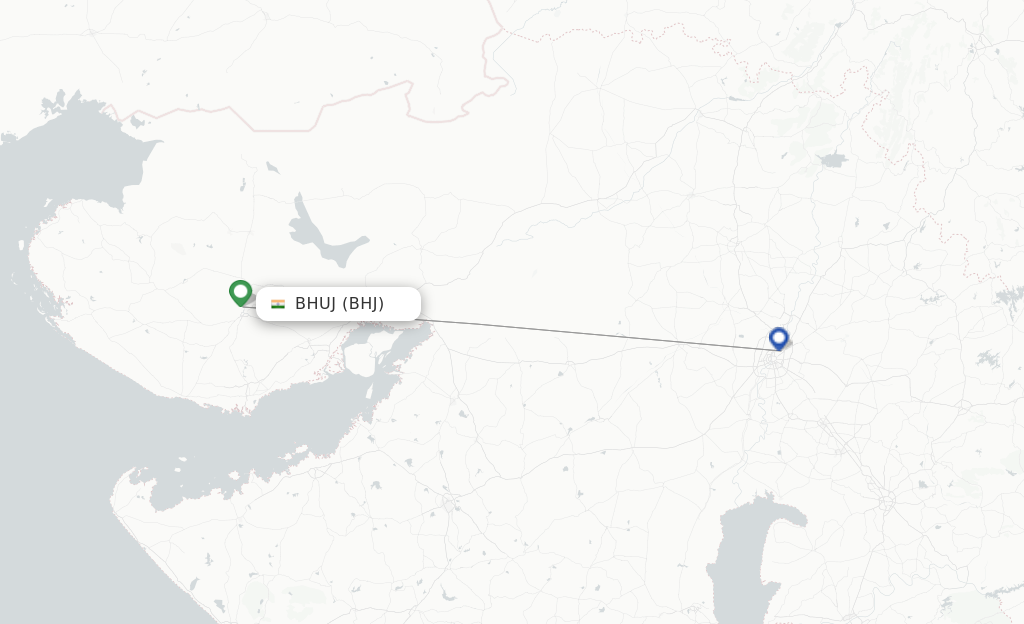 Route map with flights from Bhuj with Shuttle America
