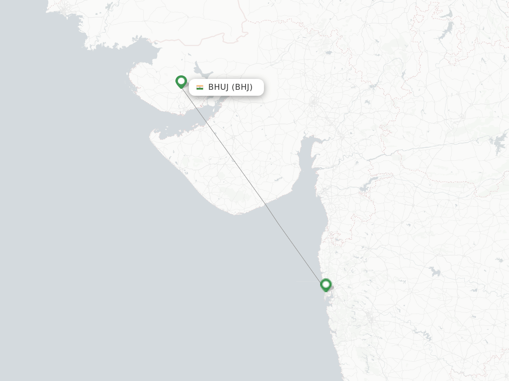 Flights from Bhuj to Mumbai route map