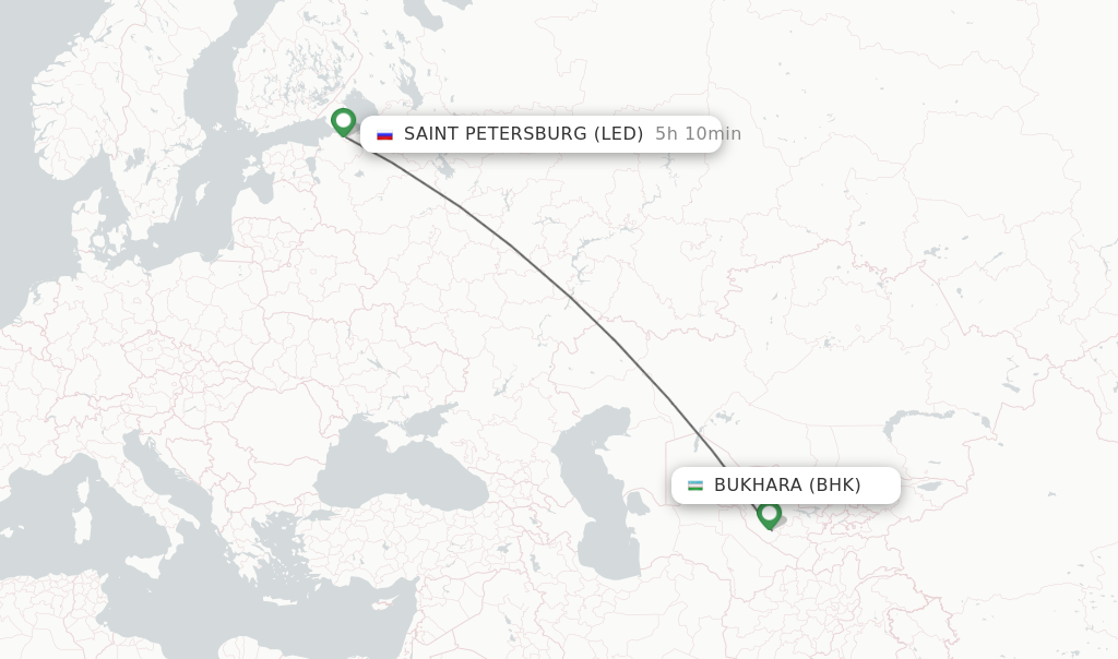 Flights from Bukhara to Saint Petersburg route map