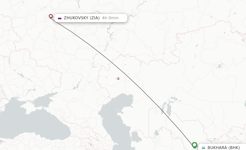 Flights from Bukhara to Zhukovsky route map