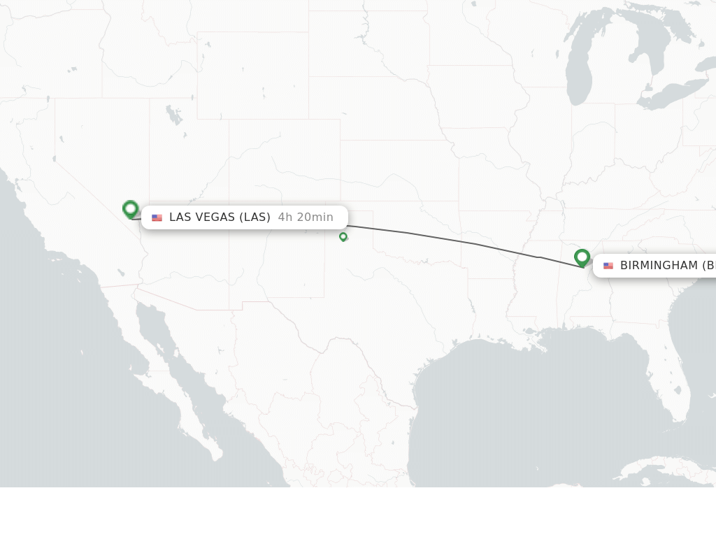 Flights from Birmingham to Las Vegas route map