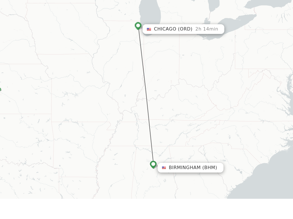 Flights from Birmingham to Chicago route map