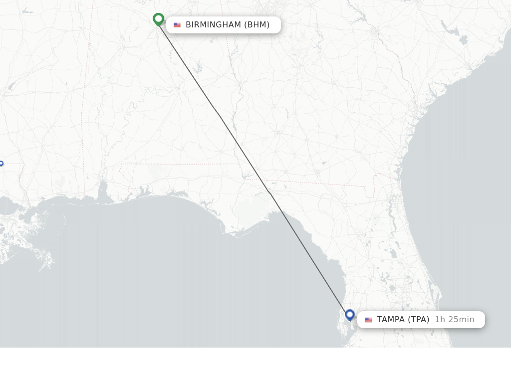 Flights from Birmingham to Tampa route map