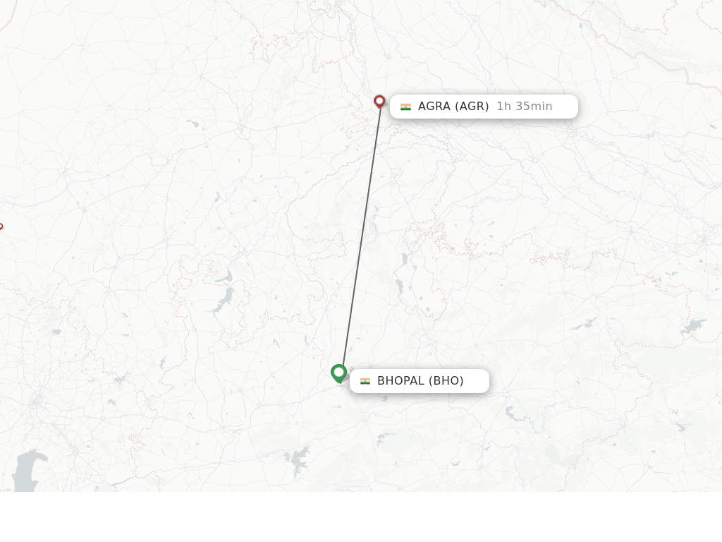 Flights from Bhopal to Agra route map