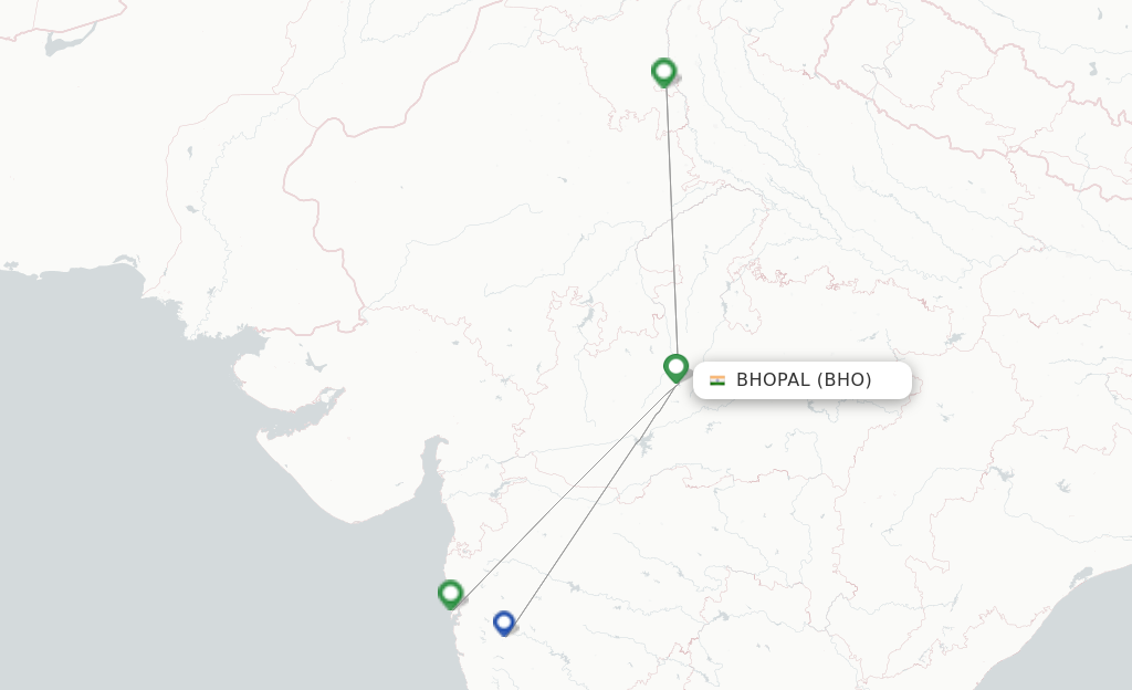 Route map with flights from Bhopal with Air India