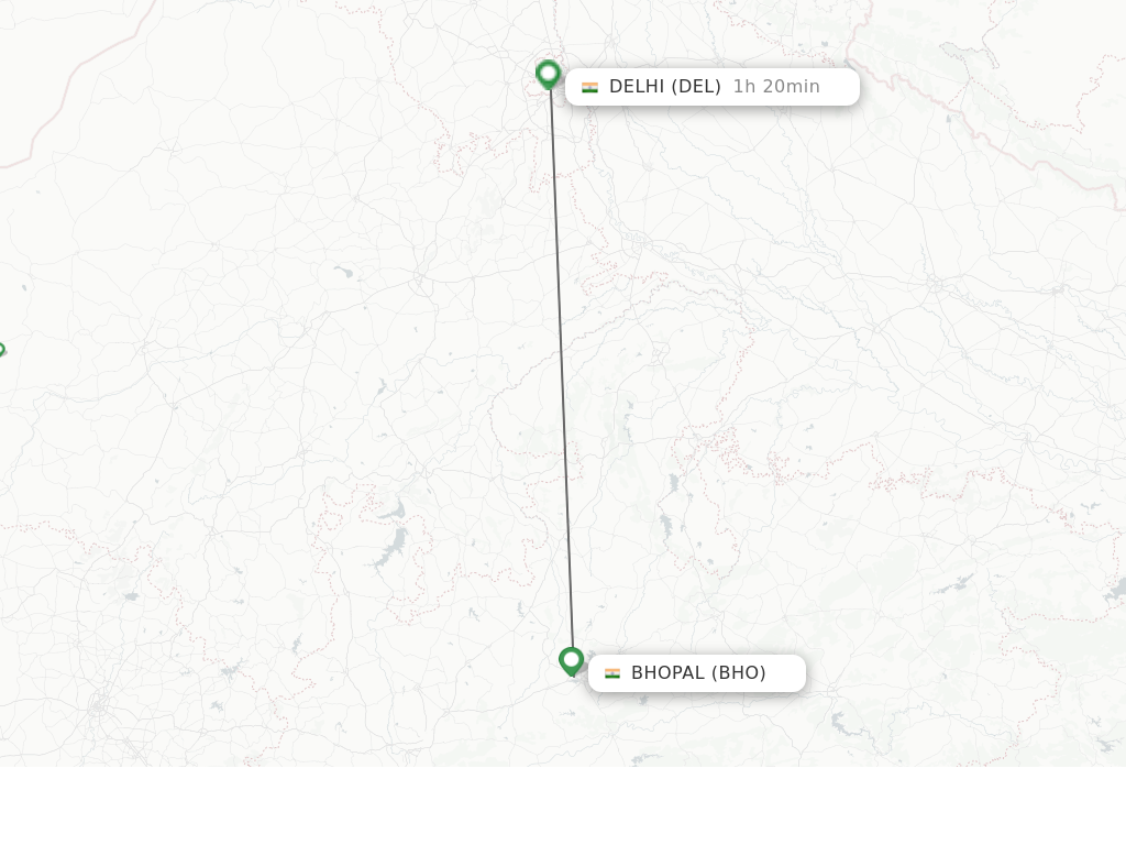 Flights from Bhopal to Delhi route map