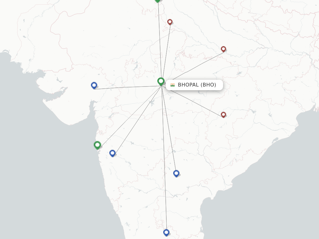 Flights from Bhopal to Udaipur route map