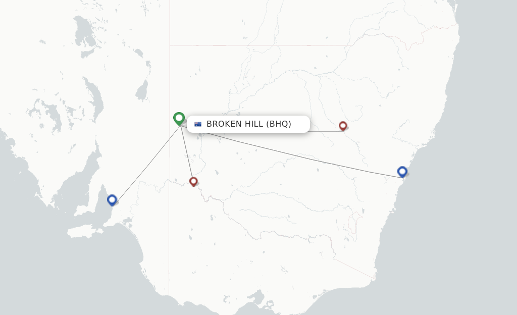 Route map with flights from Broken Hill with Rex Regional Express