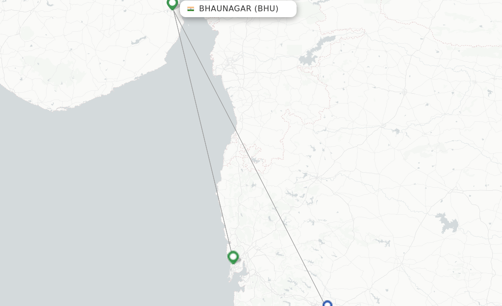 Route map with flights from Bhaunagar with SpiceJet