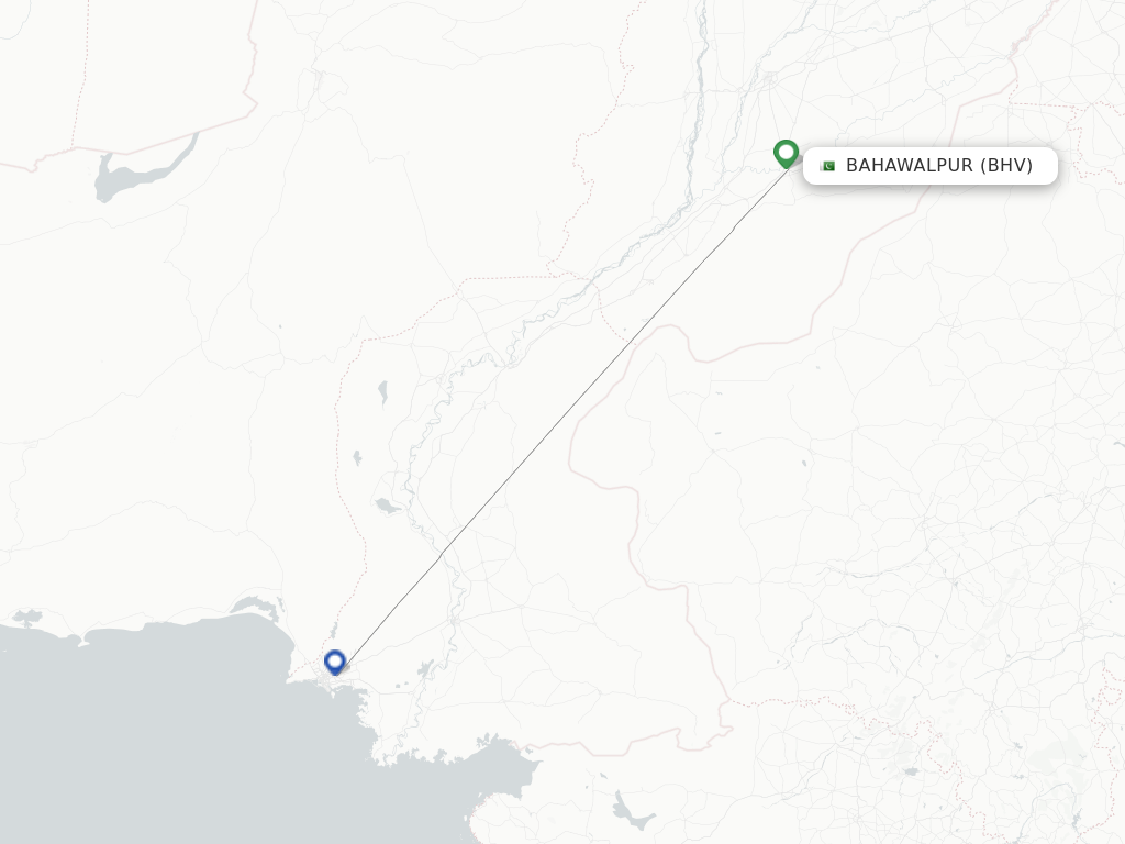 Flights from Bahawalpur to Lahore route map
