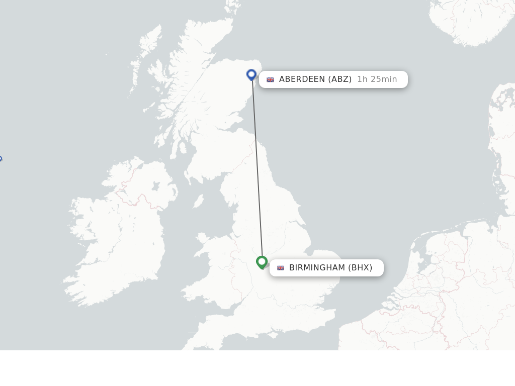 Flights from Birmingham to Aberdeen route map