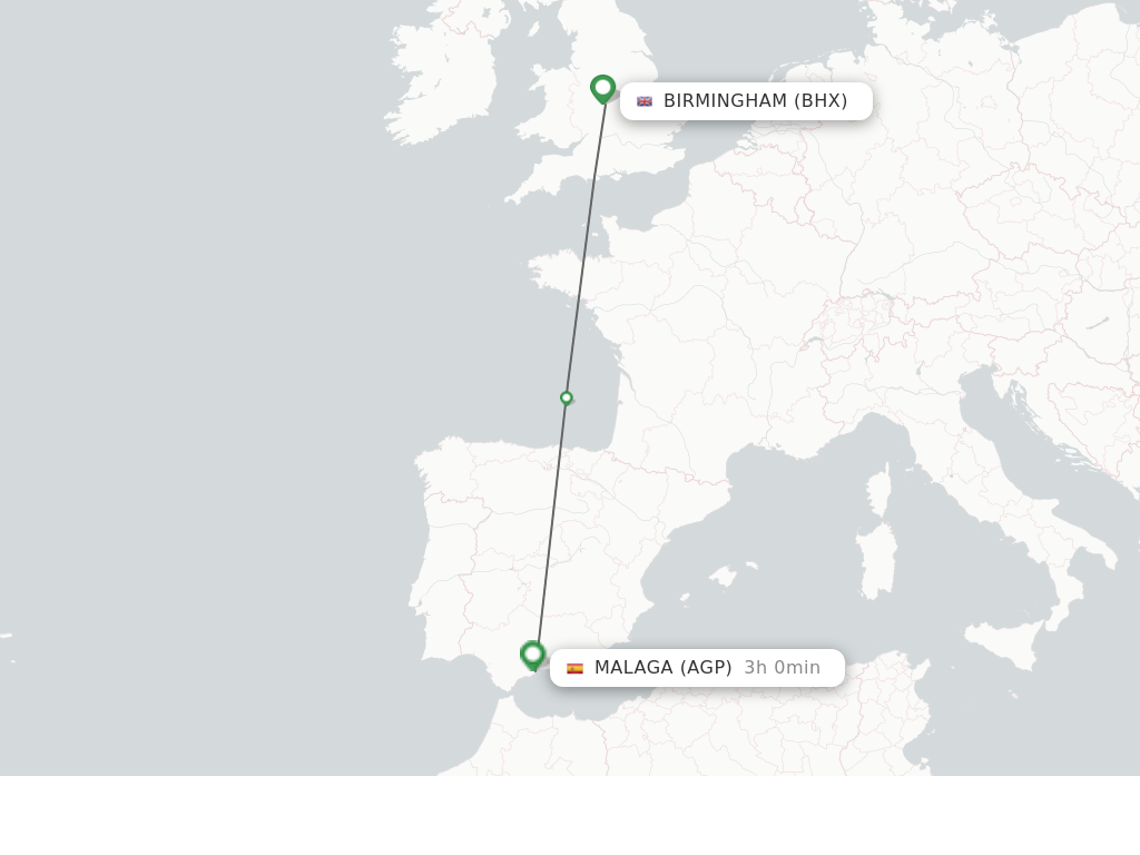 Flights from Birmingham to Malaga route map