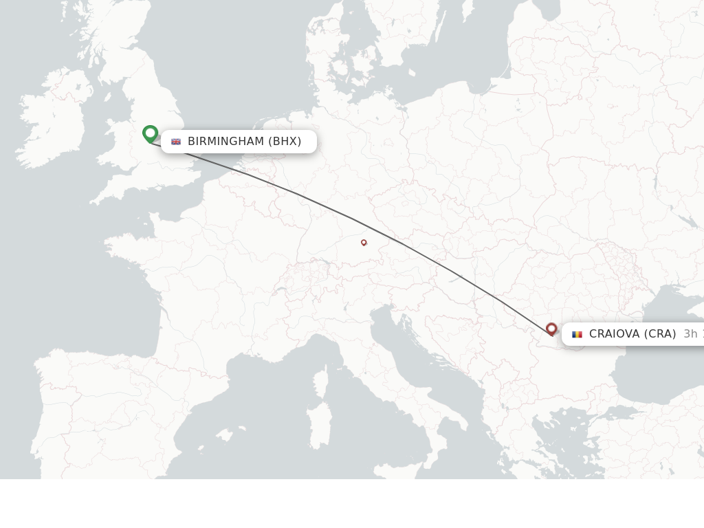 Flights from Birmingham to Craiova route map