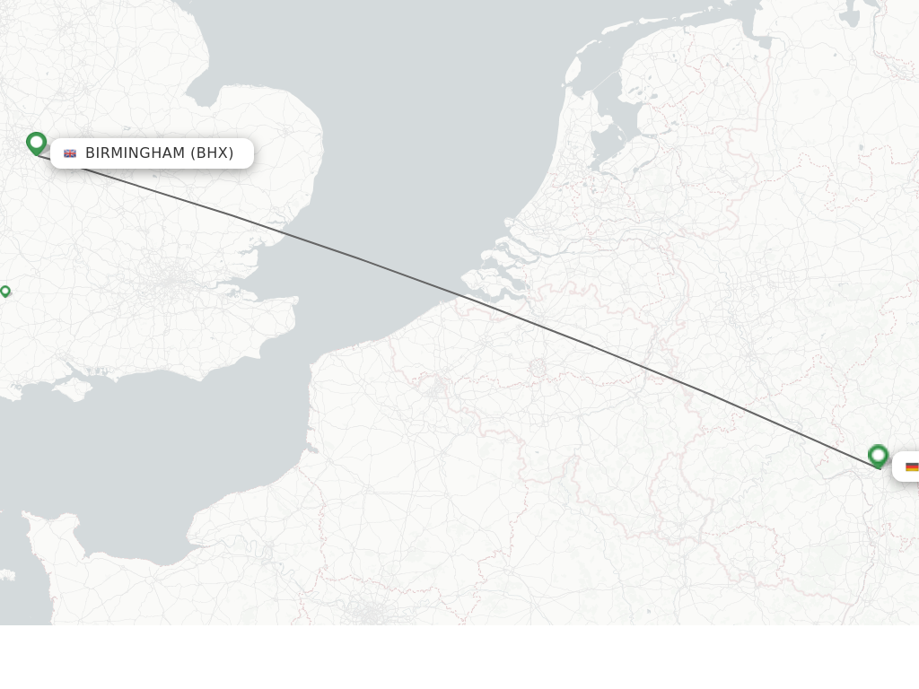 Flights from Birmingham to Frankfurt route map