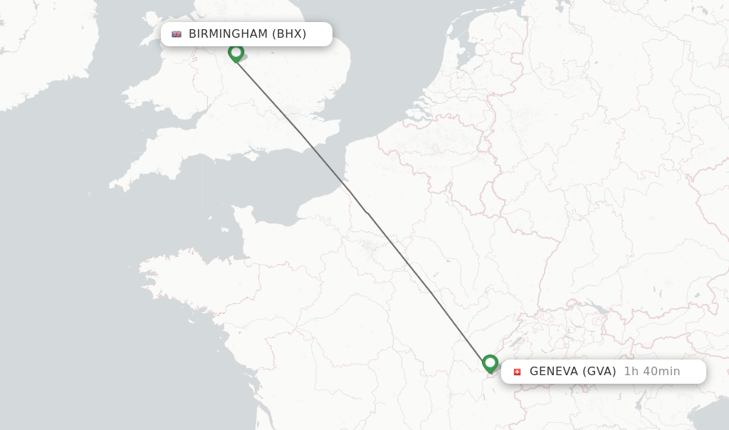 Flights from Birmingham to Geneva route map