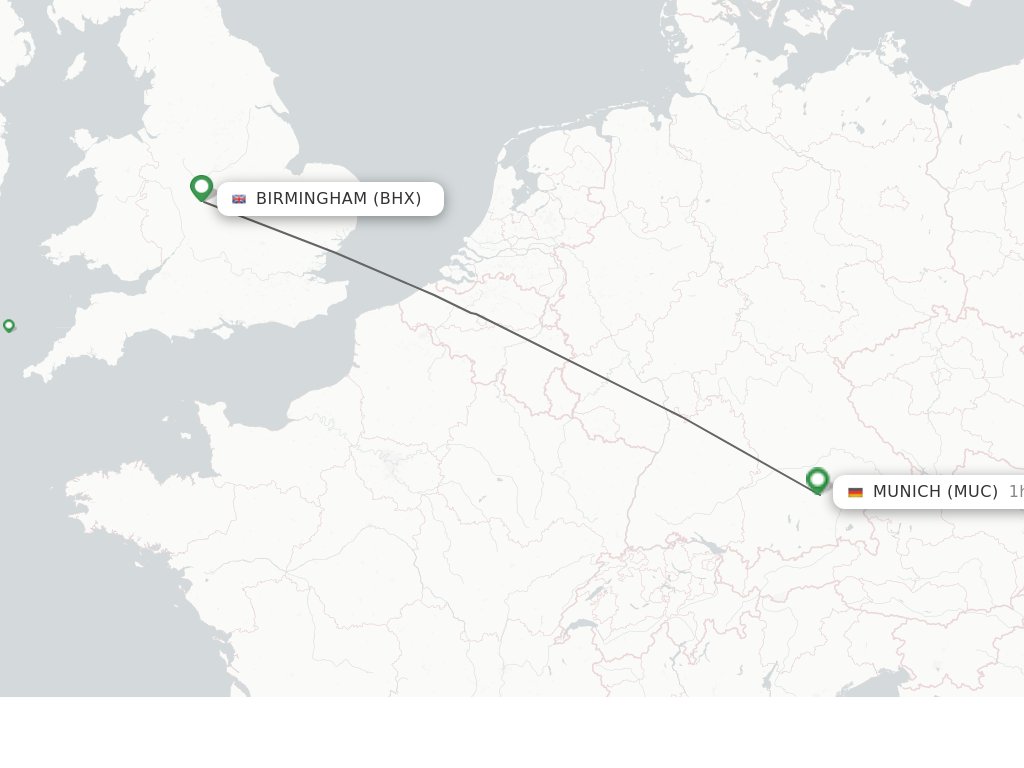 Flights from Birmingham to Munich route map