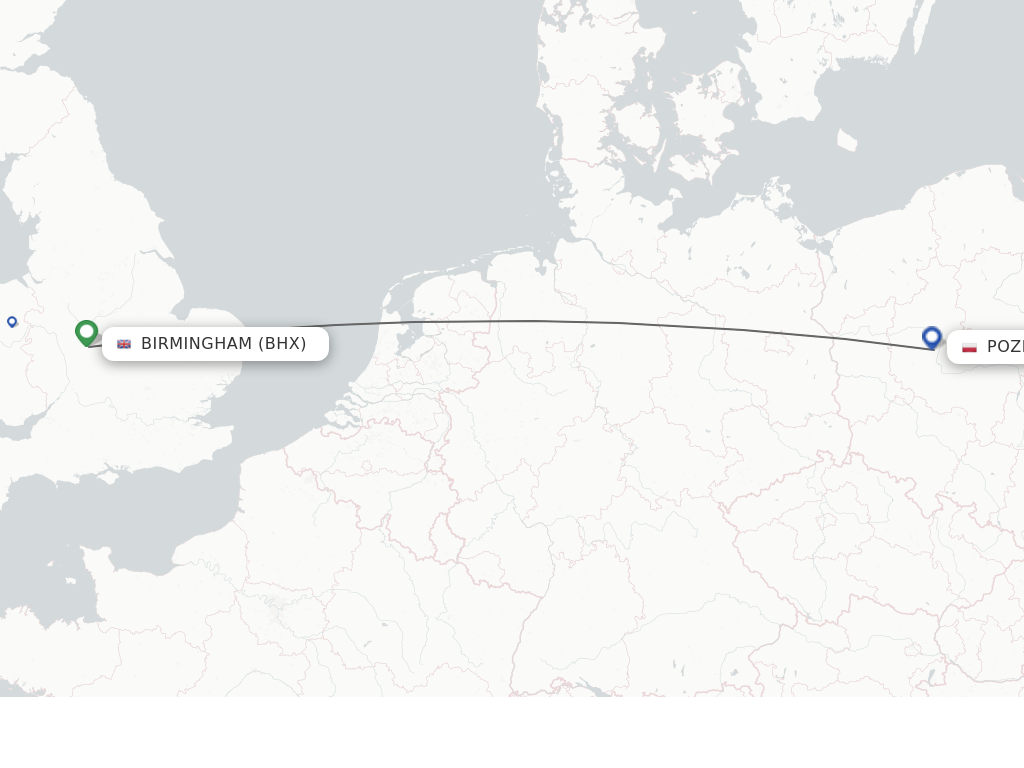 Flights from Birmingham to Poznan route map
