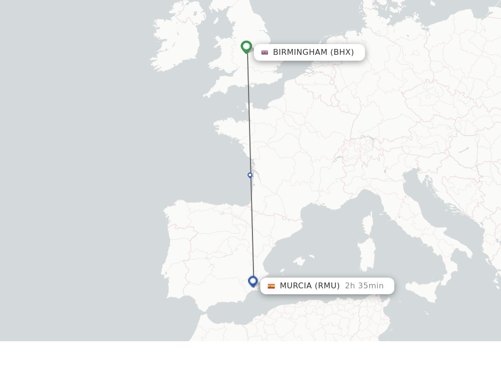 Flights from Birmingham to Corvera route map