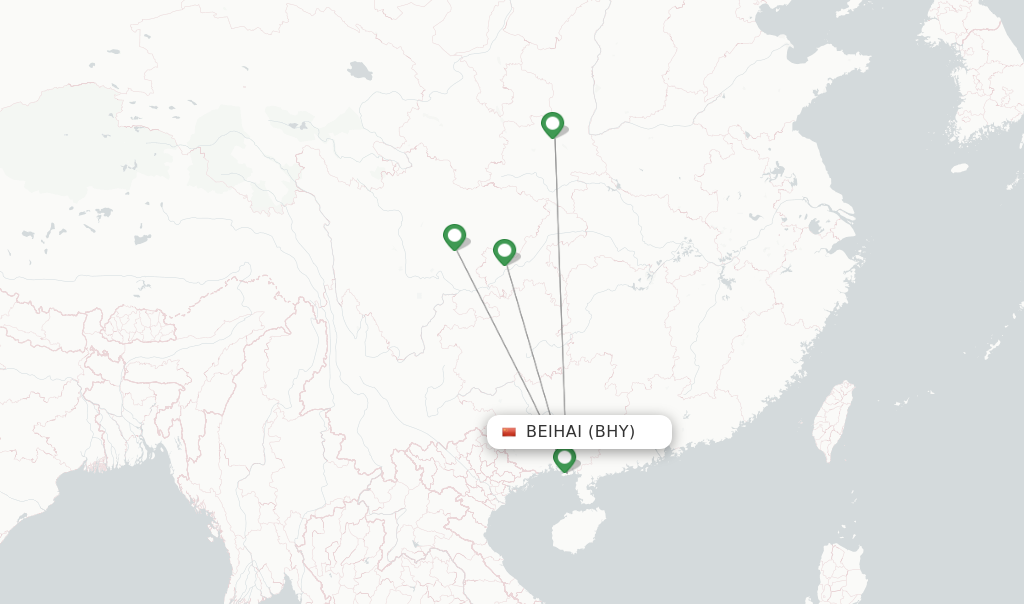 Route map with flights from Beihai with Sichuan Airlines