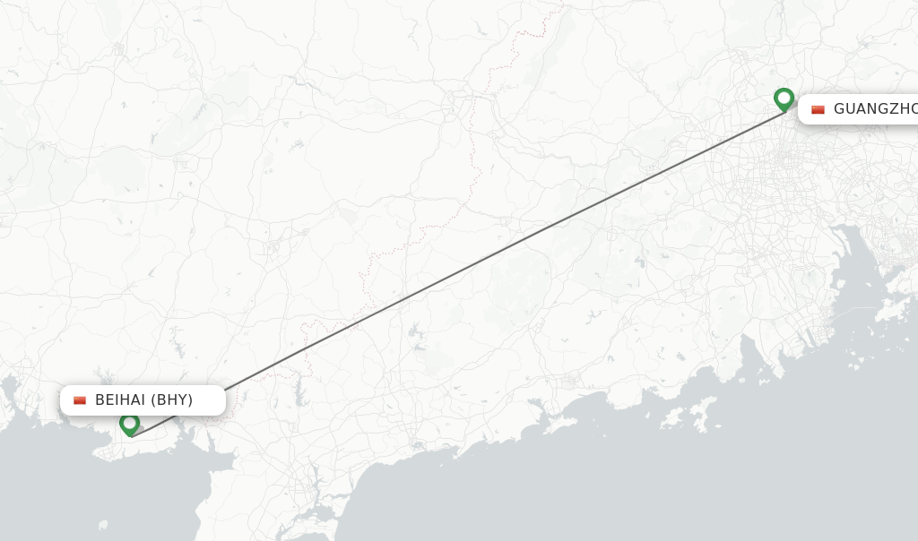 Flights from Beihai to Guangzhou route map