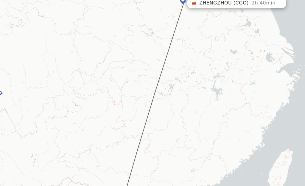 Flights from Beihai to Zhengzhou route map