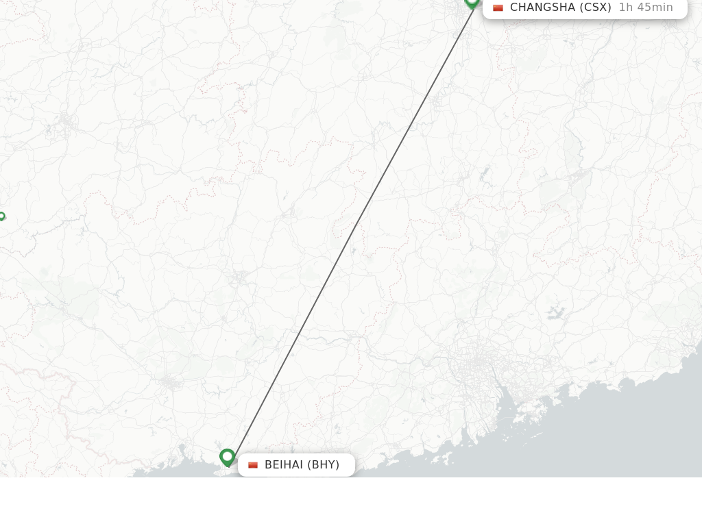 Flights from Beihai to Changsha route map