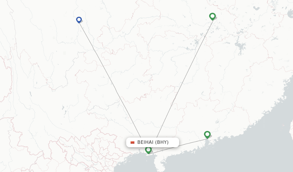 Route map with flights from Beihai with Chengdu Airlines