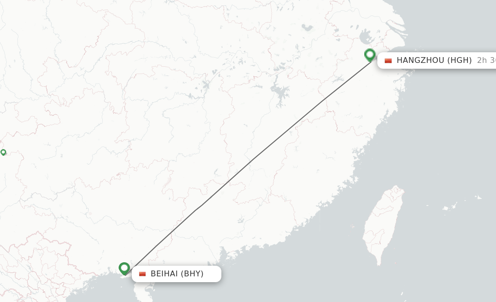 Flights from Beihai to Hangzhou route map