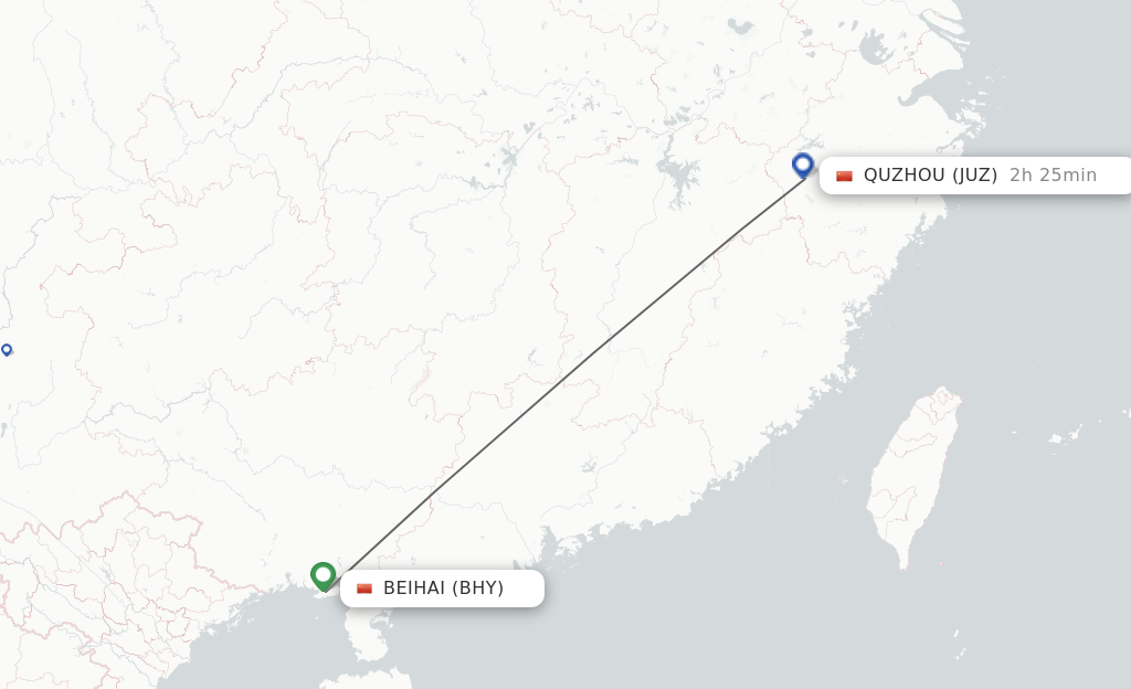 Flights from Beihai to Quzhou, Zhejiang Province route map