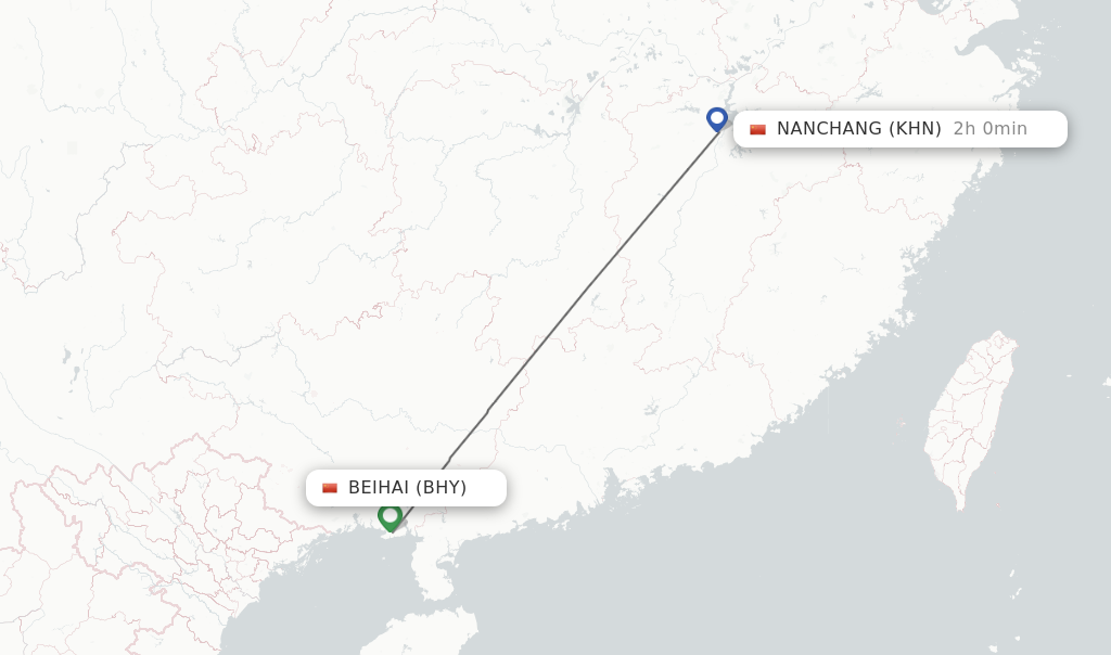 Flights from Beihai to Nanchang route map