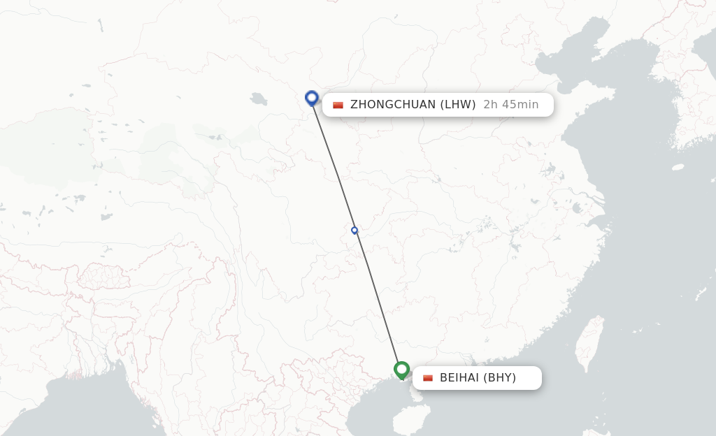 Flights from Beihai to Lanzhou route map
