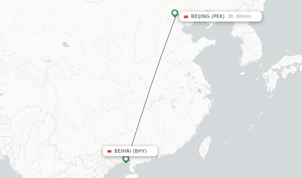 Flights from Beihai to Beijing route map