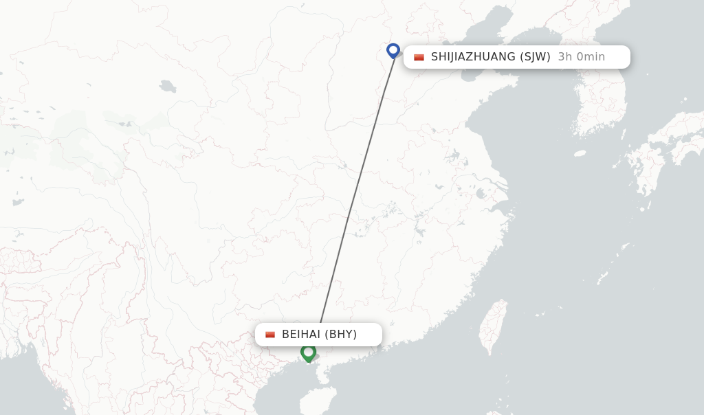 Flights from Beihai to Shijiazhuang route map