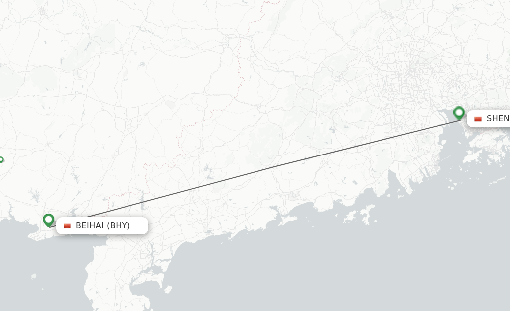 Flights from Beihai to Shenzhen route map