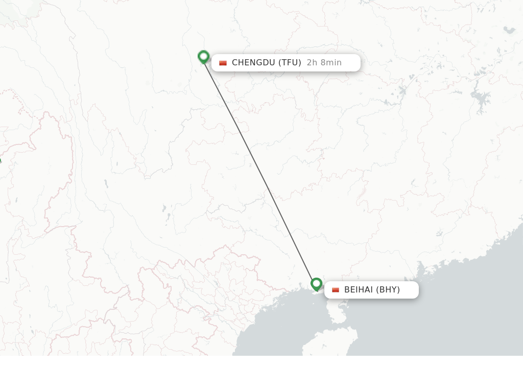Flights from Beihai to Chengdu route map