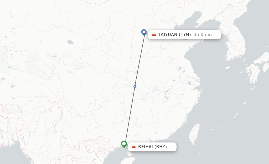 Flights from Beihai to Taiyuan route map