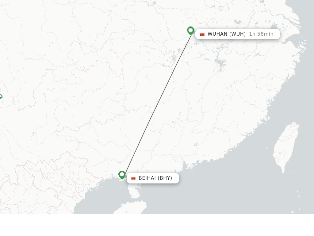 Flights from Beihai to Wuhan route map