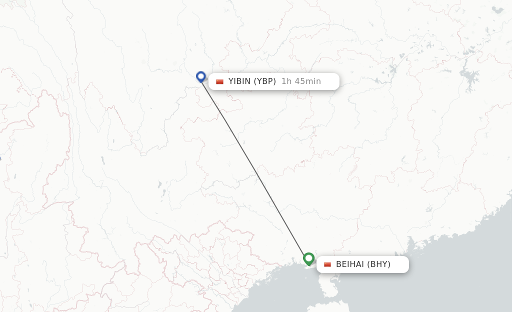 Flights from Beihai to Yibin route map