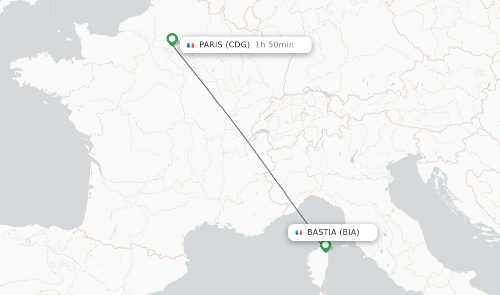Flights from Bastia to Paris route map