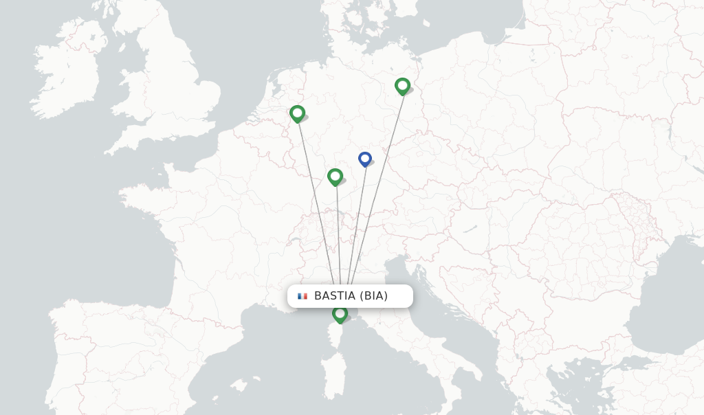 Route map with flights from Bastia with Eurowings