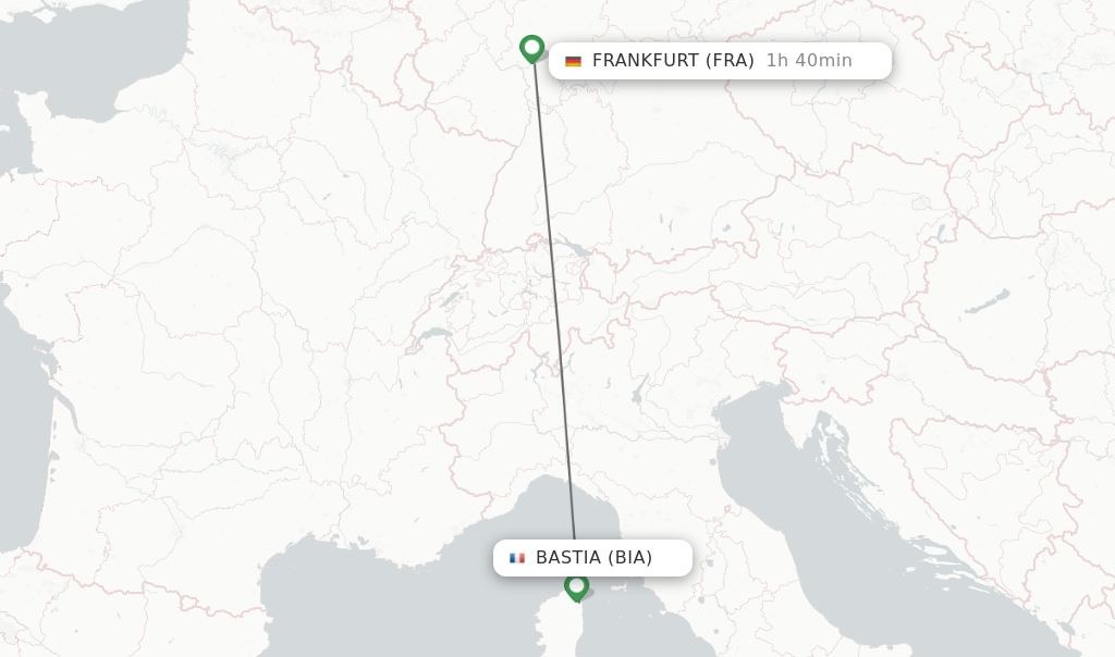 Flights from Bastia to Frankfurt route map